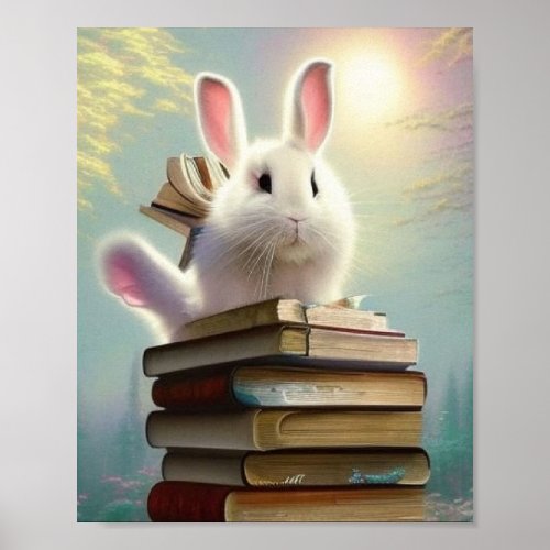 Whimsical Curious Reading Rabbit  Poster