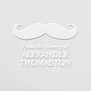 Whimsical Curly Mustache Silhouette Library Book Embosser