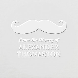 Whimsical Curly Mustache Silhouette Library Book Embosser