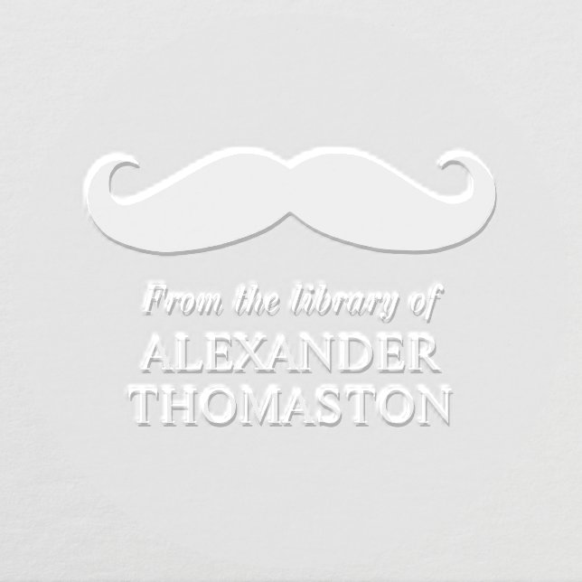 Whimsical Curly Mustache Silhouette Library Book Embosser (Design)