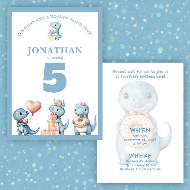 Whimsical Custom Blue Dinosaur Birthday Invitation (Creator Uploaded)