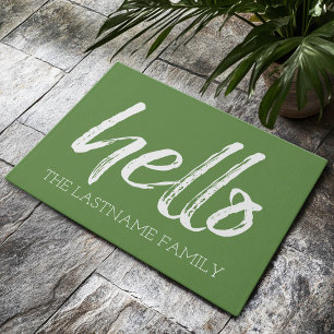 Whimsical Custom Family Hello - CAN EDIT COLOR Doormat