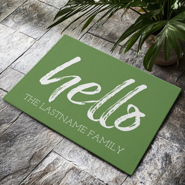 Whimsical Custom Family Hello - CAN EDIT COLOR Doormat (Custom Welcome Doormat)