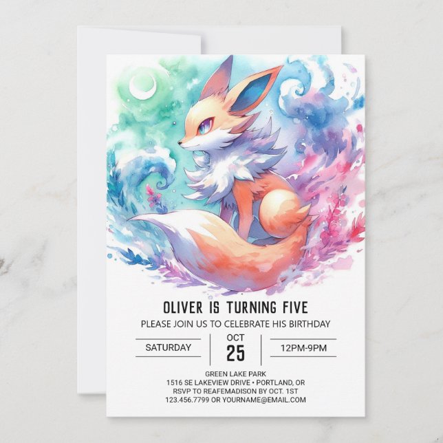 Whimsical Custom Fox Birthday Invitation (Front)