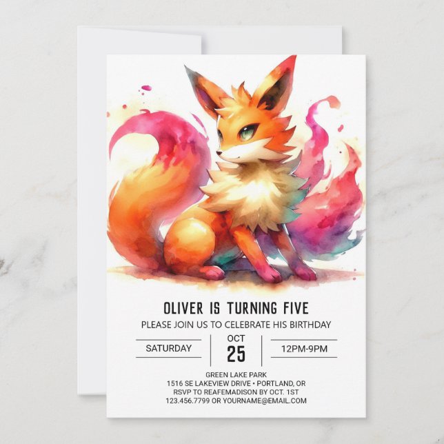 Whimsical Custom Fox Birthday Invitation (Front)