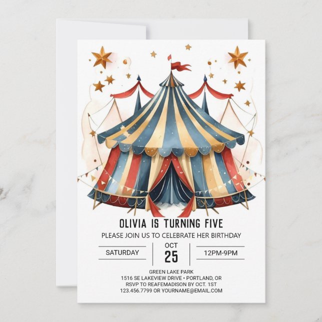 Whimsical Custom Fun Circus Birthday Invitation (Front)