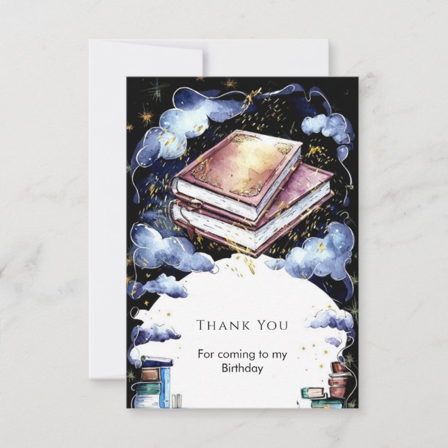 Whimsical Custom Magic Storybook Birthday Thank You Card (Front)