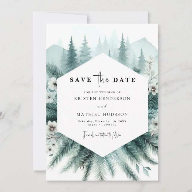Whimsical Custom Mountain Wedding Save The Date (Front)