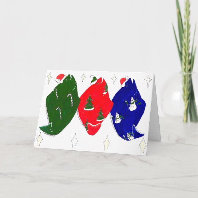 Whimsical Cute Alaska Halibut Fish Christmas Card (Front)