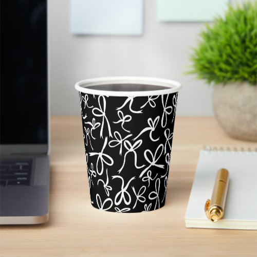 Whimsical Cute BW Bows Pattern Bridal Shower Paper Cups