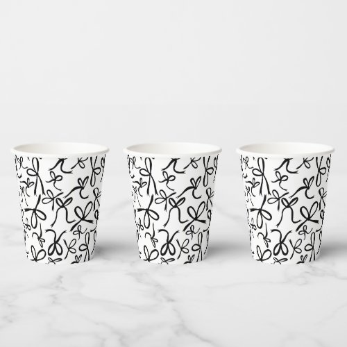 Whimsical Cute BW Bows Pattern Bridal Shower Paper Cups