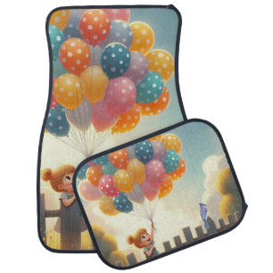 Whimsical/cute balloon girl art car floor mat