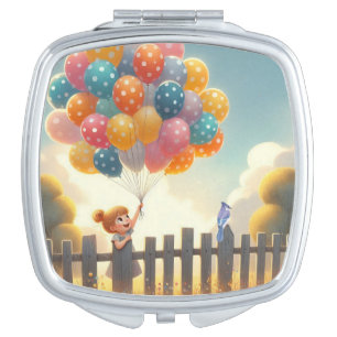Whimsical/cute balloon girl art compact mirror