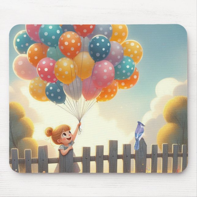 Whimsical/cute balloon girl art mouse pad (Front)
