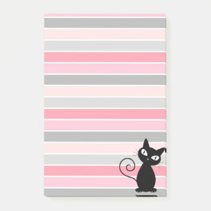Whimsical Cute Black Cat on Stripes Post-it Notes