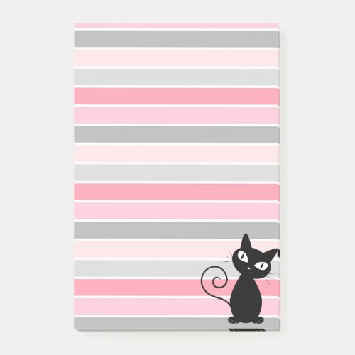 Whimsical Cute Black Cat on Stripes Post_it Notes