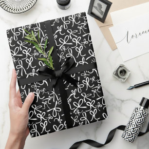 Whimsical Cute Black White Bows Pattern Girly Gift Wrapping Paper