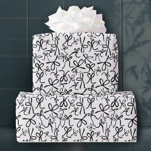 Whimsical Cute Black White Bows Pattern Girly Gift Wrapping Paper Sheets