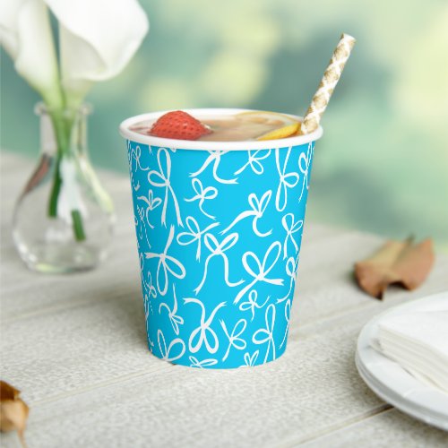 Whimsical Cute Blue Bows Pattern Baby Shower Paper Cups