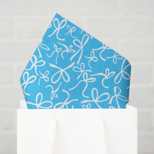 Whimsical Cute Blue White Bows Pattern Girly Gift  Tissue Paper (Gift Bag)