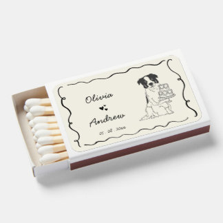 Whimsical Cute Border Collie Dog Wedding Matchboxes