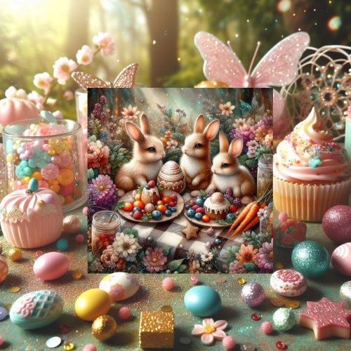 Whimsical Cute Bunny Brunch Christian Easter Holiday Card