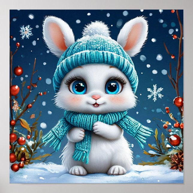 Whimsical Cute Bunny Cartoon Nature Scene 🐰🌼🌿 Poster (Front)