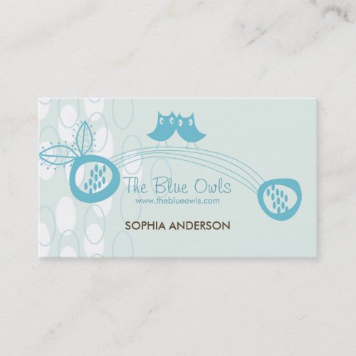 Whimsical Cute Cartoon Blue Retro Mr and Mrs Owl Business Card