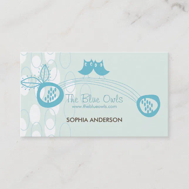 Whimsical Cute Cartoon Blue Retro Mr and Mrs Owl Business Card | Zazzle