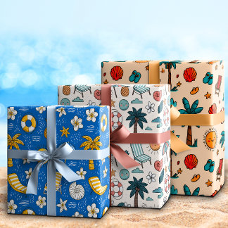 Whimsical Cute Cartoon Summer Beach Vacation Wrapping Paper Sheets