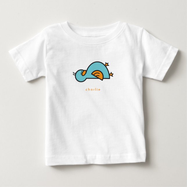 Whimsical Cute Cartoon Teal Blue Baby Duckling Boy T-Shirt (Front)