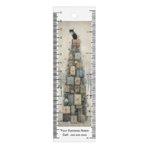 Whimsical Cute Cat on a Pile of Gifts Promotional Ruler