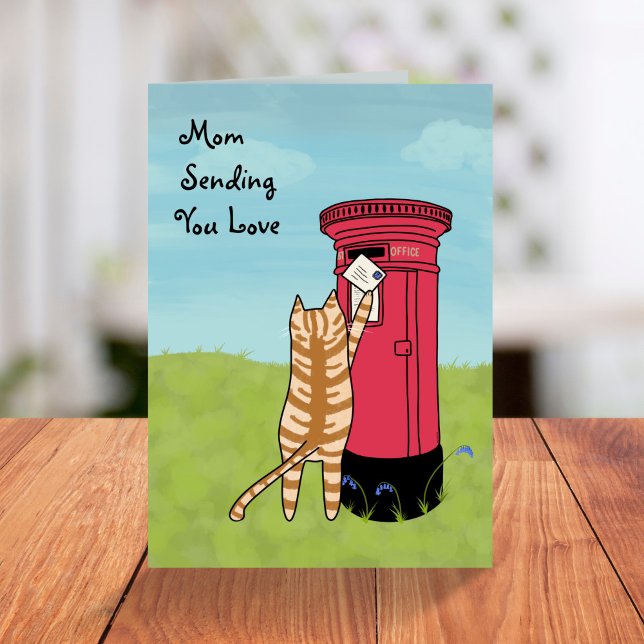 Whimsical Cute Cat Sending Love Mothers Day  Card (Creator Uploaded)
