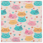 whimsical cute cats glasses funny hearts fabric