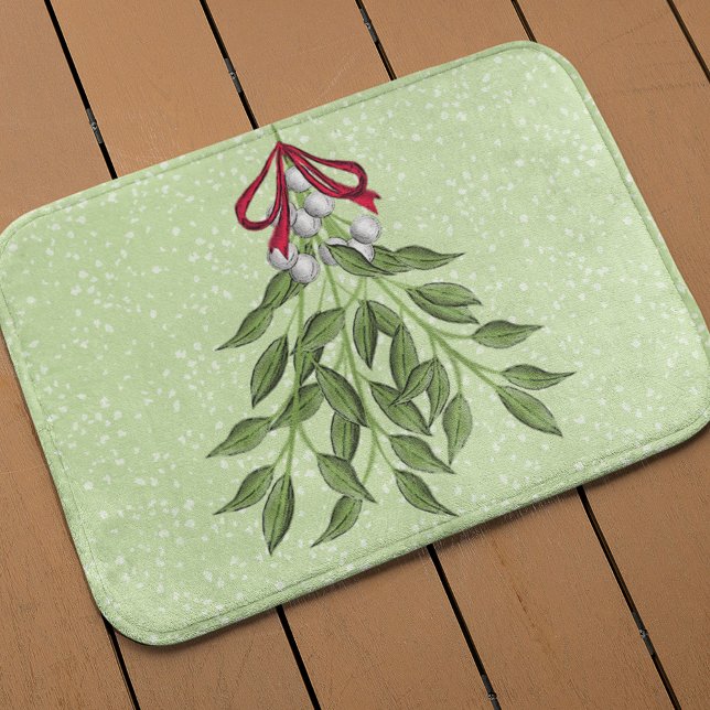 Whimsical Cute Christmas Berries Bath Mat (Simple mistletoe holiday greenery bath mat)