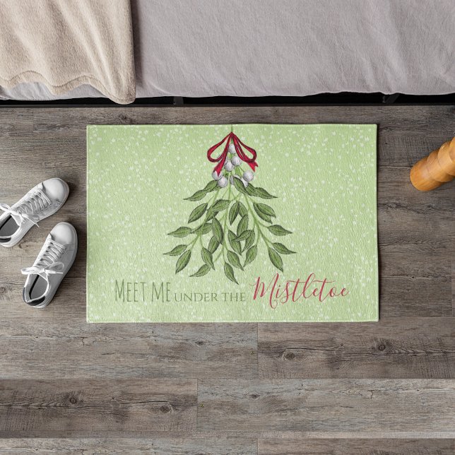 Whimsical Cute Christmas Berries Doormat (Christmas doormat "meet me under the mistletoe" cute whimsical greenery)