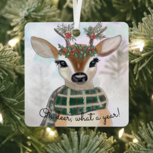 Whimsical, Cute Christmas Deer Metal Ornament