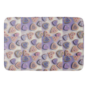 Whimsical cute colorful cookies hearts watercolor bath mat