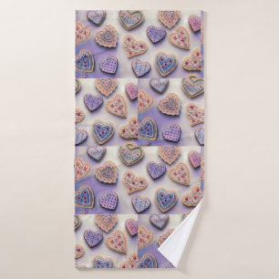Whimsical cute colorful cookies hearts watercolor bath towel