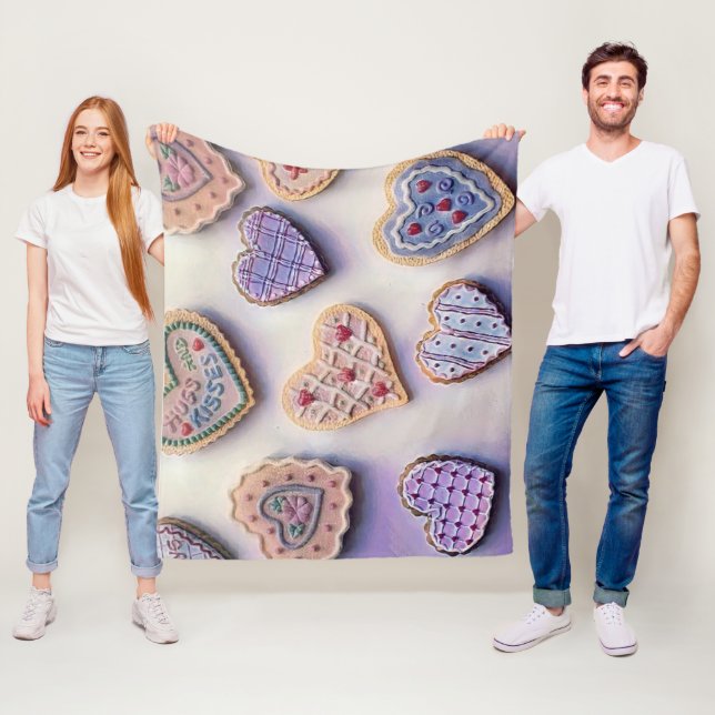 Whimsical cute colorful cookies hearts watercolor  fleece blanket (In Situ)