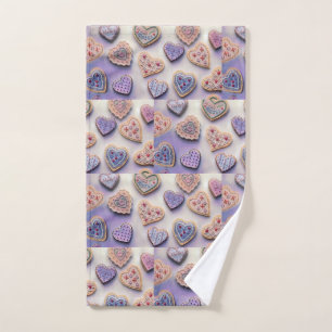 Whimsical cute colorful cookies hearts watercolor hand towel