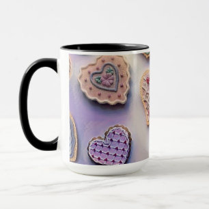 Whimsical cute colorful cookies hearts watercolor mug