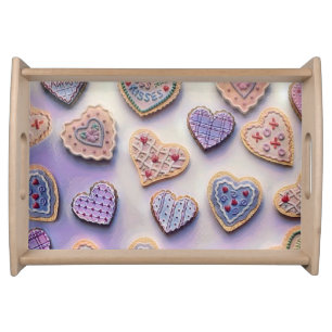 Whimsical cute colorful cookies hearts watercolor serving tray