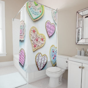 Whimsical cute colorful cookies hearts watercolor shower curtain
