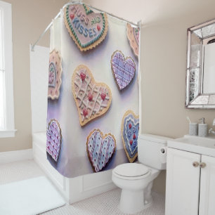 Whimsical cute colorful cookies hearts watercolor shower curtain
