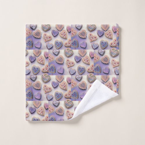 Whimsical cute colorful cookies hearts watercolor  wash cloth