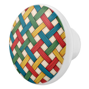 Whimsical Cute Colorful Illustrated Weave Pattern Ceramic Knob