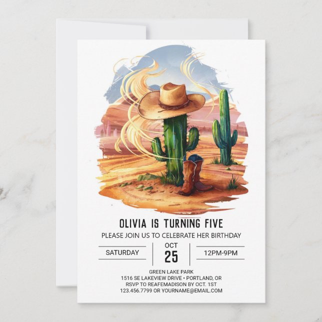 Whimsical Cute Cowboy Birthday Invitation (Front)