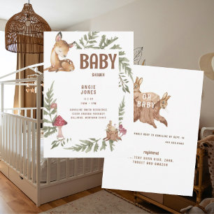 Whimsical Cute Deer & Rabbit Baby Shower Invitation