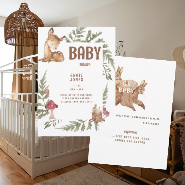 Whimsical Cute Deer & Rabbit Baby Shower Invitation (Creator Uploaded)